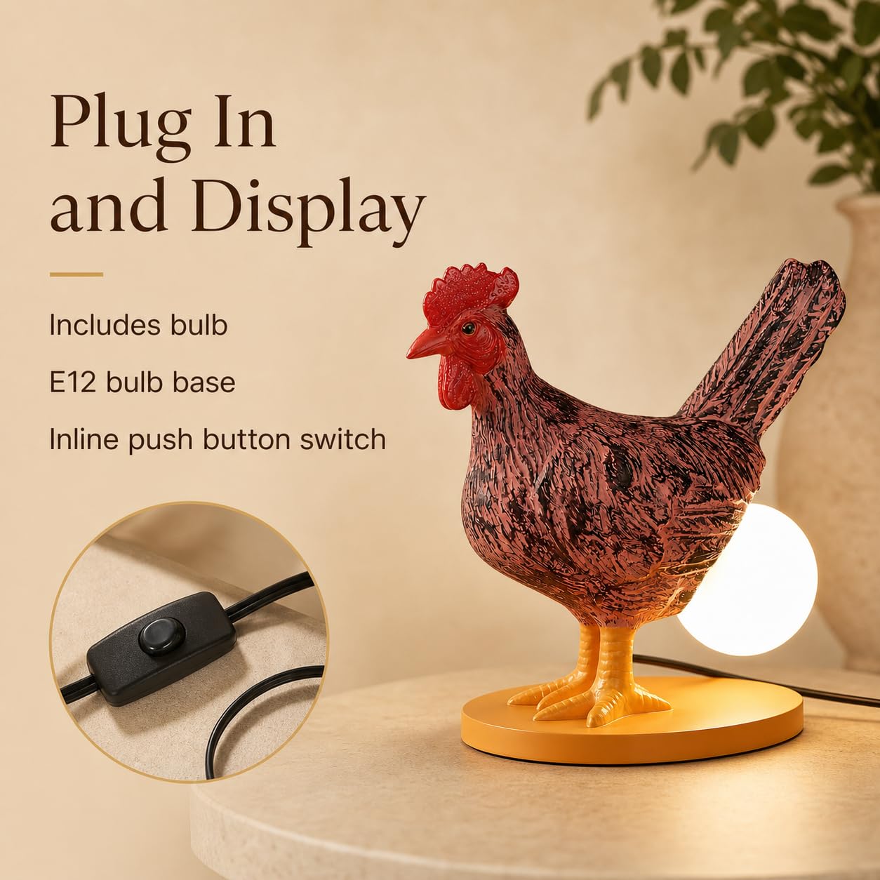 Funny Chicken Night Light Lamp – Small Standard E12 Rooster Laying